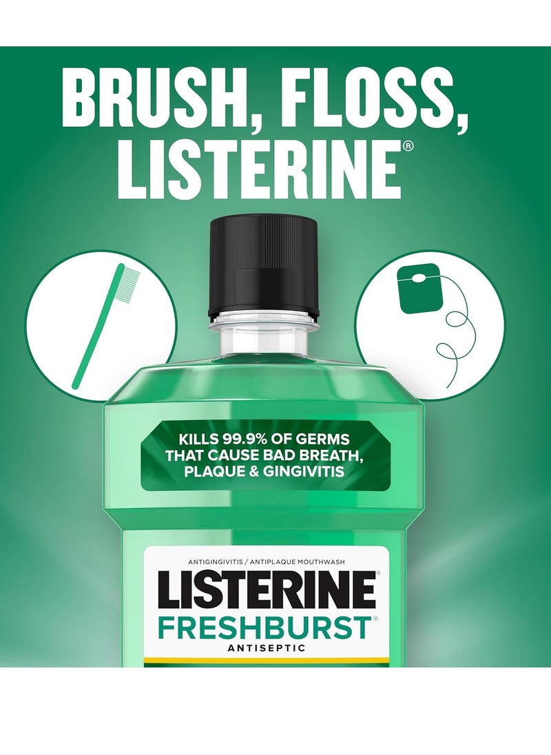 Listerine Freshburst Antiseptic Mouthwash for Bad Breath, Kills 99% of Germs That Cause Bad Breath & Fight Plaque & Gingivitis, ADA Accepted Mouthwash, Spearmint, 1 L, Pack of 2