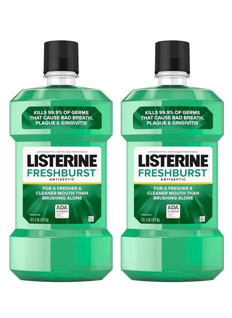 Listerine Freshburst Antiseptic Mouthwash for Bad Breath, Kills 99% of Germs That Cause Bad Breath & Fight Plaque & Gingivitis, ADA Accepted Mouthwash, Spearmint, 1 L, Pack of 2