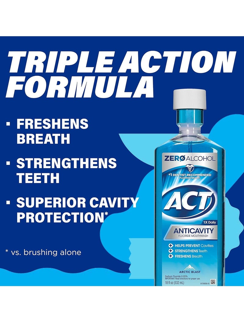 ACT Anticavity Fluoride Mouthwash With Zero Alcohol, Arctic Blast, 18 fl. oz.