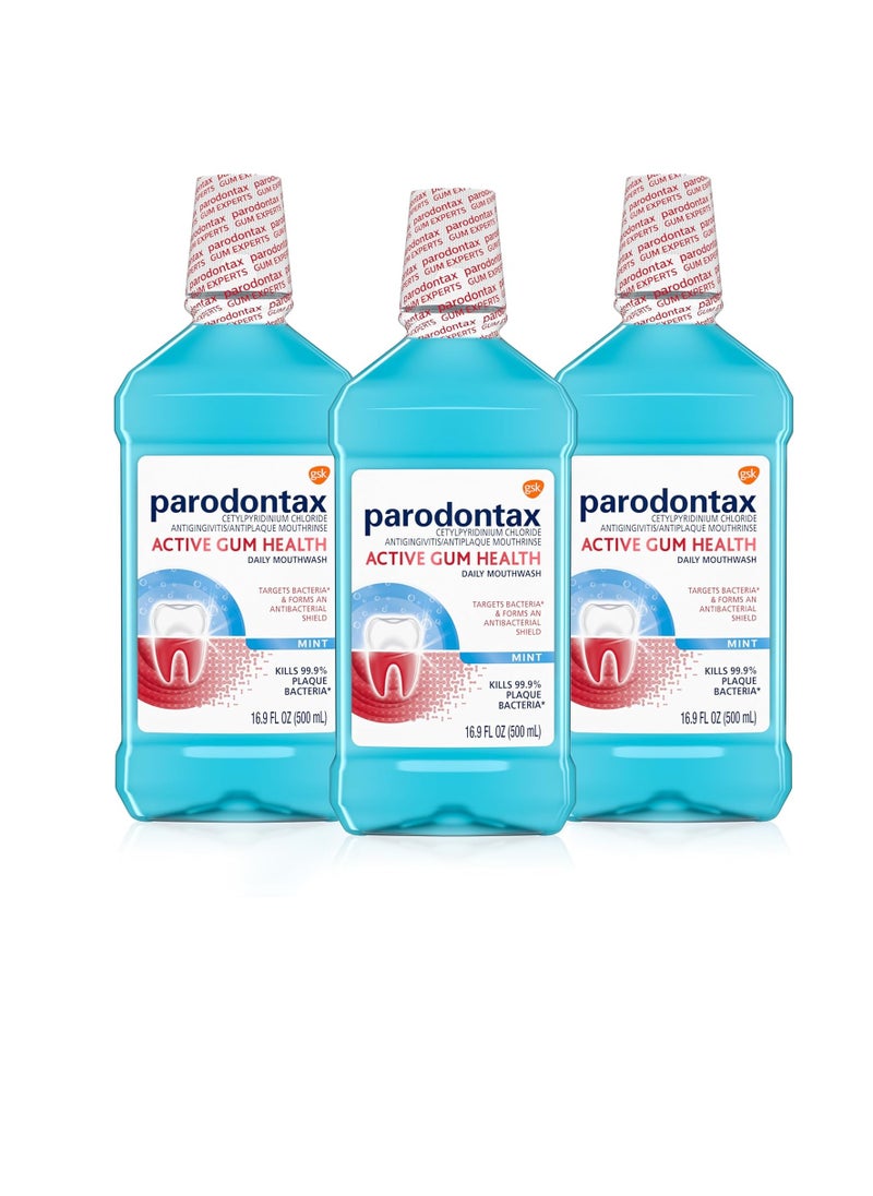 Parodontax Active Gum Health Mouthwash, Antiplaque and Antigingivitis Mouthwash, Mint, 3x16.9 Fl Oz