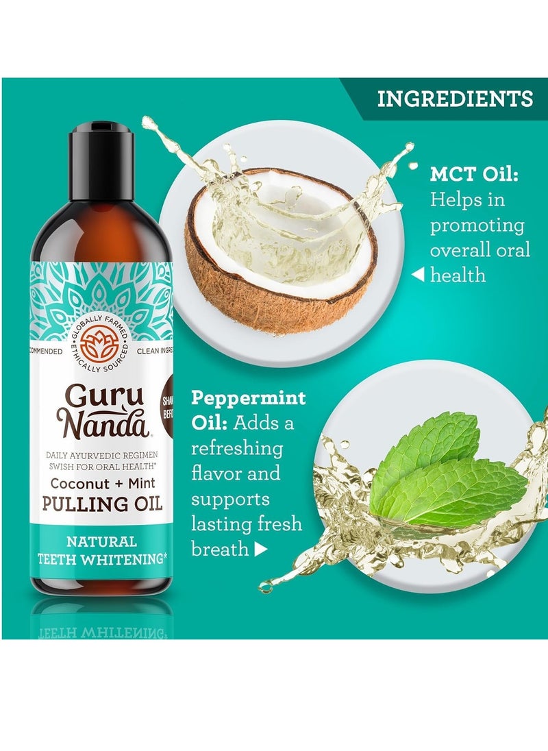 GuruNanda Whitening Pulling Oil with Coconut Oil & Peppermint Essential Oil for Natural Teeth Whitening, Fresh Breath, Alcohol Free Mouthwash (8 FlOz)