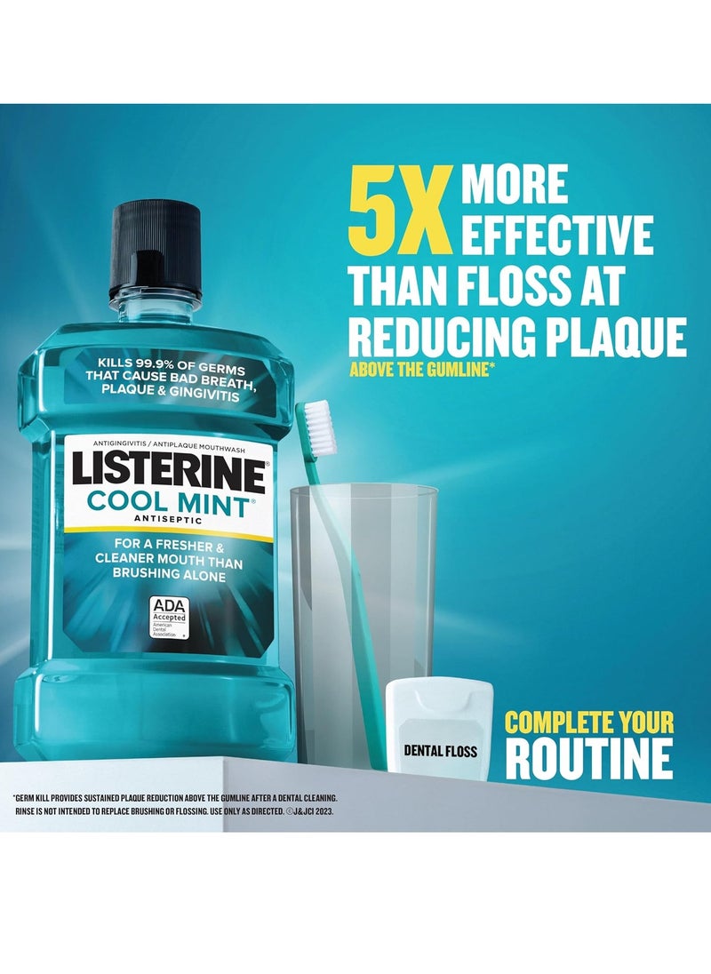 Listerine Cool Mint Mouthwash, Kills 99.9% of Germs That Cause Bad Breath, Plaque and Gingivitis, Antiseptic, Cool Mint Flavor, 1 L, 2 Pack