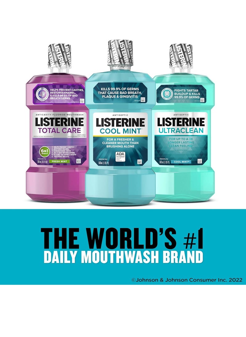 Listerine Cool Mint Mouthwash, Kills 99.9% of Germs That Cause Bad Breath, Plaque and Gingivitis, Antiseptic, Cool Mint Flavor, 1 L, 2 Pack