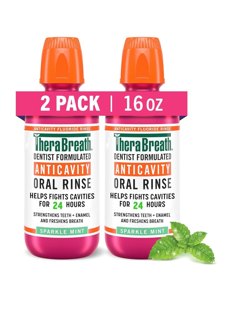 TheraBreath Anticavity Fluoride Mouthwash, Sparkle Mint, Dentist Formulated, 16 Fl Oz (2-Pack).