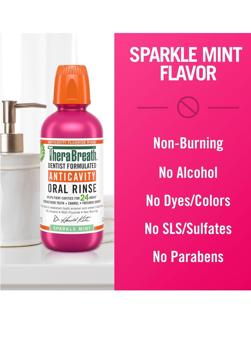 TheraBreath Anticavity Fluoride Mouthwash, Sparkle Mint, Dentist Formulated, 16 Fl Oz (2-Pack).