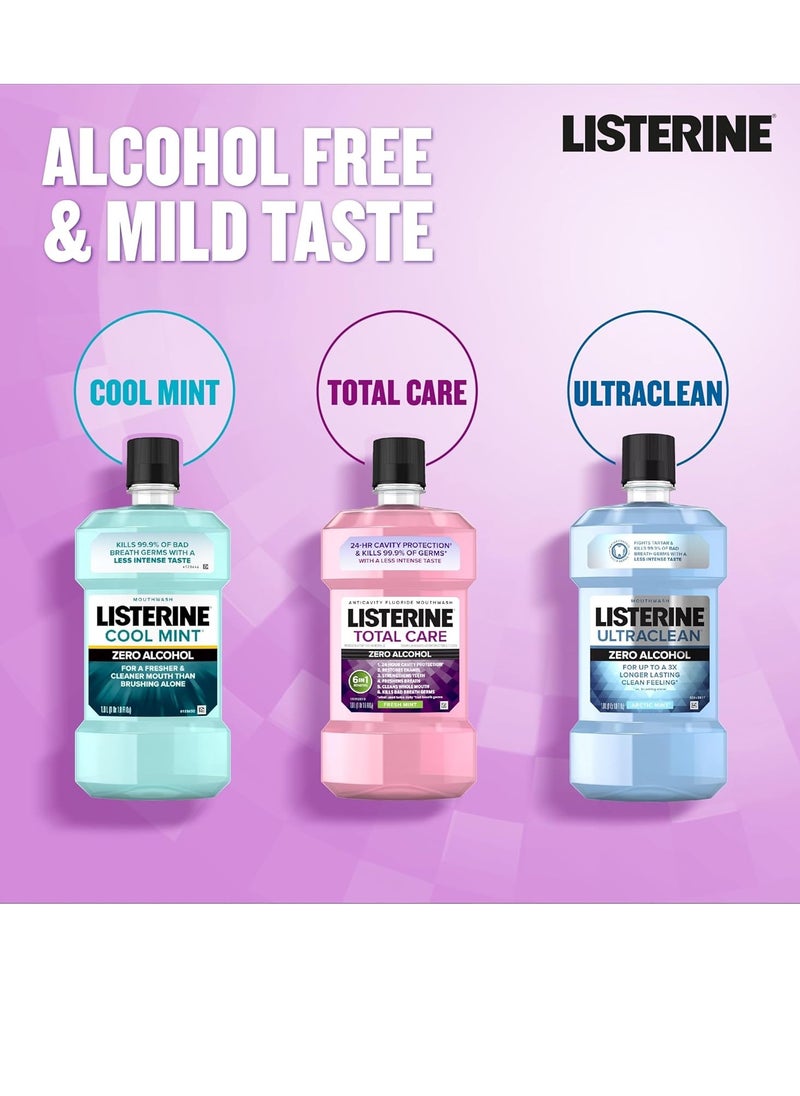 Listerine Total Care Alcohol-Free Anticavity Fluoride Mouthwash, 6 Benefit Oral Rinse to Help Kill 99% of Germs That Cause Bad Breath, Strengthen Enamel, Fresh Mint Flavor, 500 mL