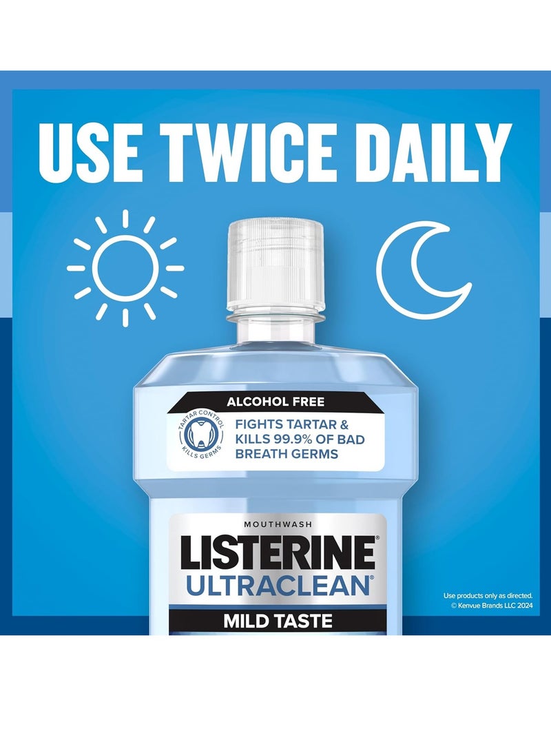 Listerine Ultraclean Zero Alcohol Tartar Control Mouthwash, Oral Rinse to Help Fight Bad Breath and Tartar, for Cleaner, Naturally White Teeth, Less Intense Arctic Mint Taste, 1 L