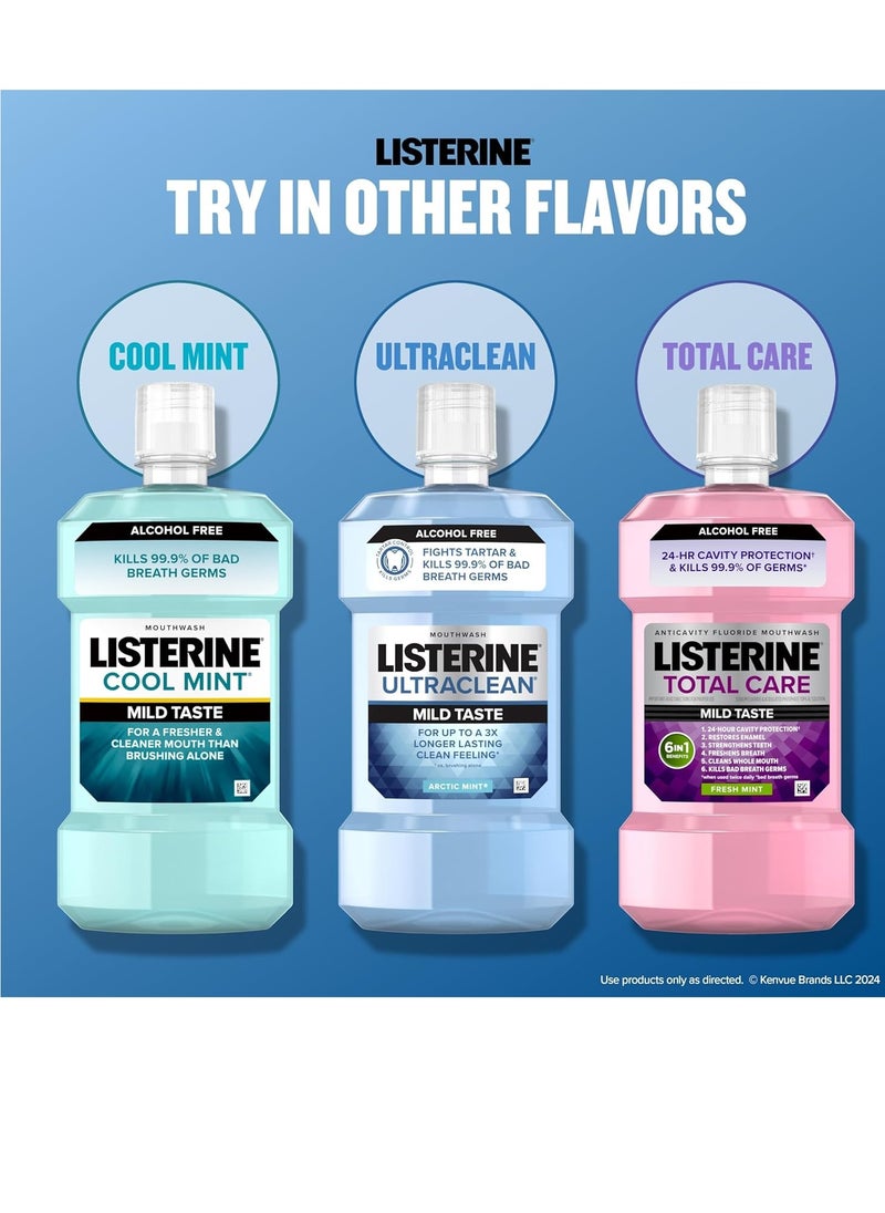 Listerine Ultraclean Zero Alcohol Tartar Control Mouthwash, Oral Rinse to Help Fight Bad Breath and Tartar, for Cleaner, Naturally White Teeth, Less Intense Arctic Mint Taste, 1 L