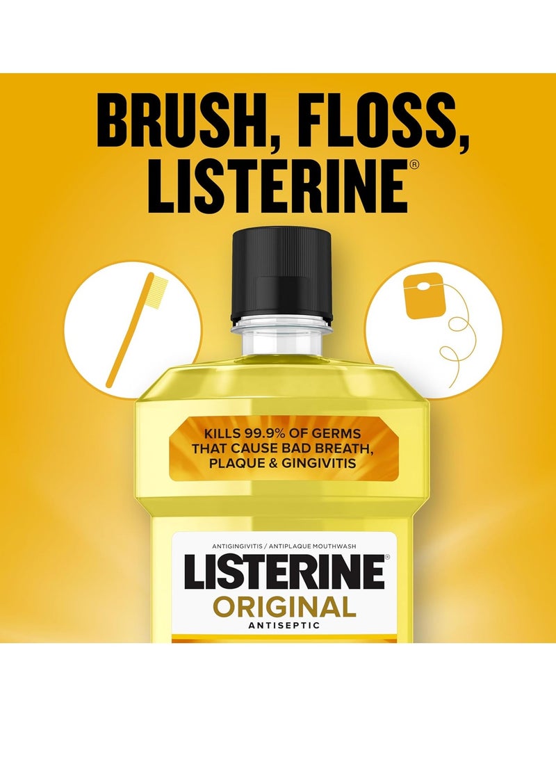 Listerine Original Antiseptic Oral Care Mouthwash to Kill 99% of Germs That Cause Bad Breath, Plaque and Gingivitis, ADA-Accepted Mouthwash, Original Flavored Oral Rinse, 1 L