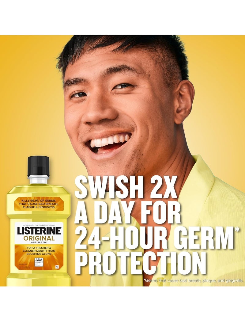 Listerine Original Antiseptic Oral Care Mouthwash to Kill 99% of Germs That Cause Bad Breath, Plaque and Gingivitis, ADA-Accepted Mouthwash, Original Flavored Oral Rinse, 1 L