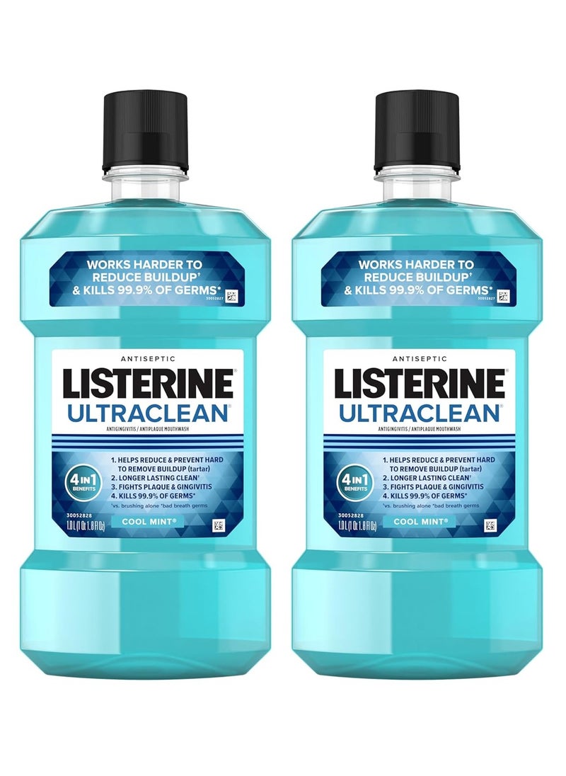 Listerine Ultraclean Oral Care Antiseptic Mouthwash, Everfresh Technology to Help Fight Bad Breath, Gingivitis, Plaque & Tartar, ADA-Accepted Oral Rinse, Cool Mint, 1 L, Pack of 2