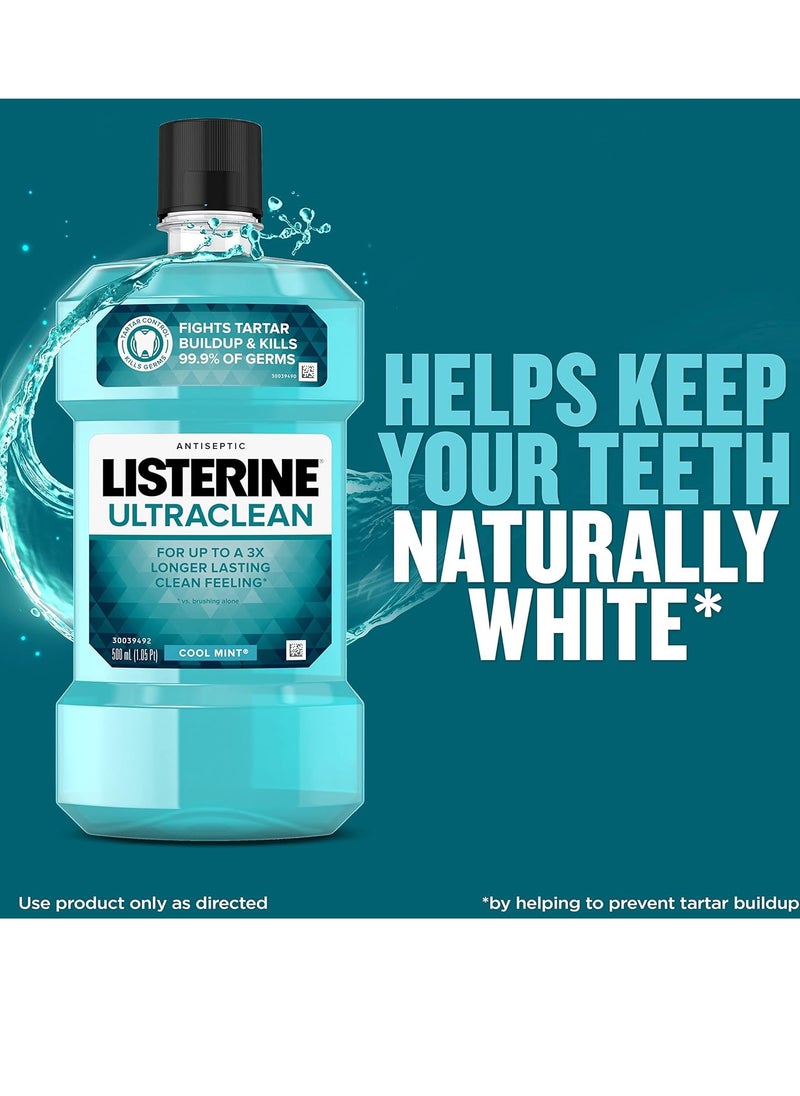 Listerine Ultraclean Oral Care Antiseptic Mouthwash, Everfresh Technology to Help Fight Bad Breath, Gingivitis, Plaque & Tartar, ADA-Accepted Oral Rinse, Cool Mint, 1 L, Pack of 2