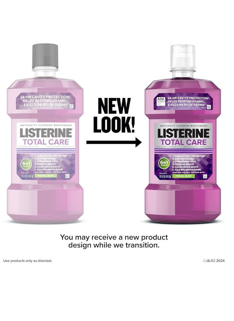 Listerine Total Care Anticavity Fluoride Mouthwash, Kills 99.9% of Germs That Cause Bad Breath and Prevents Cavities, Fresh Mint Flavor, 1L (Pack of 2)