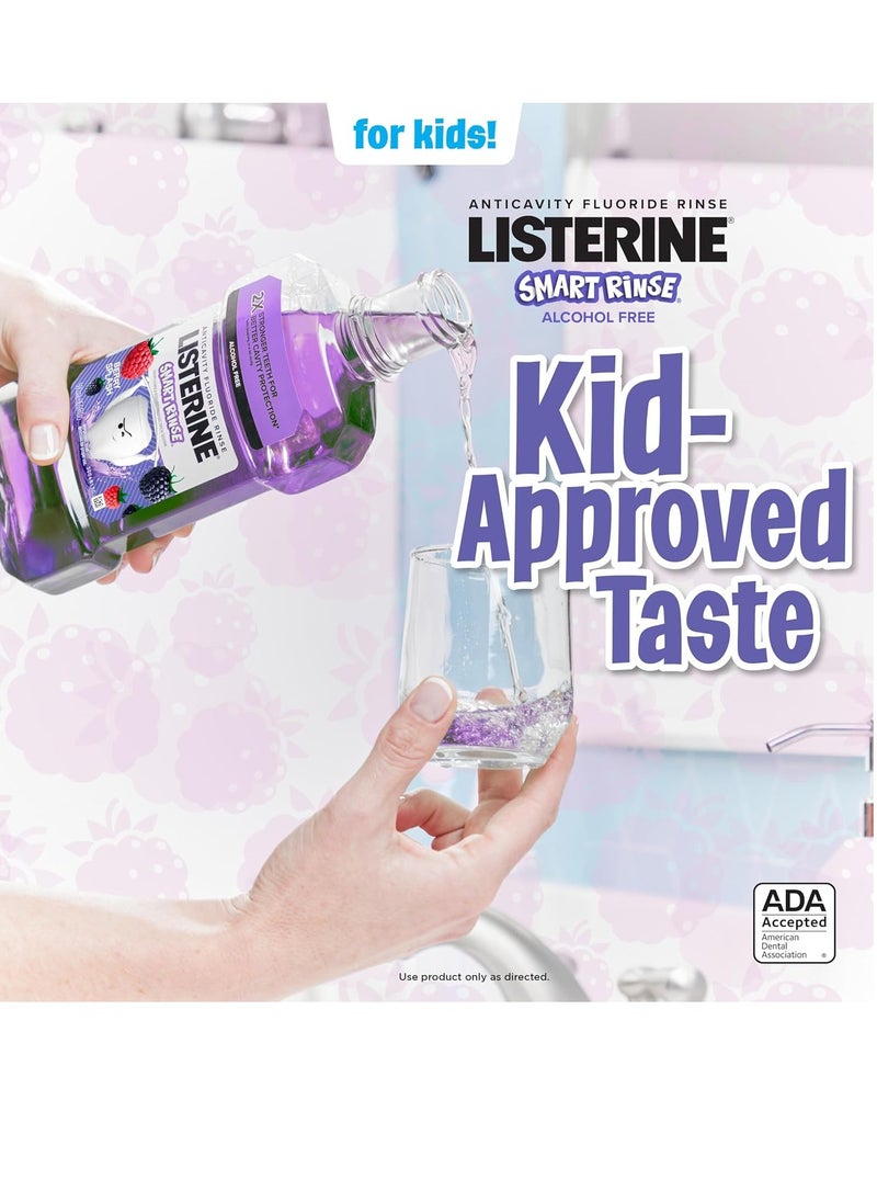 Listerine Smart Rinse Kids Alcohol-Free Anticavity Fluoride Mouthwash for Cavity Protection, Berry Splash Flavor, 500 mL