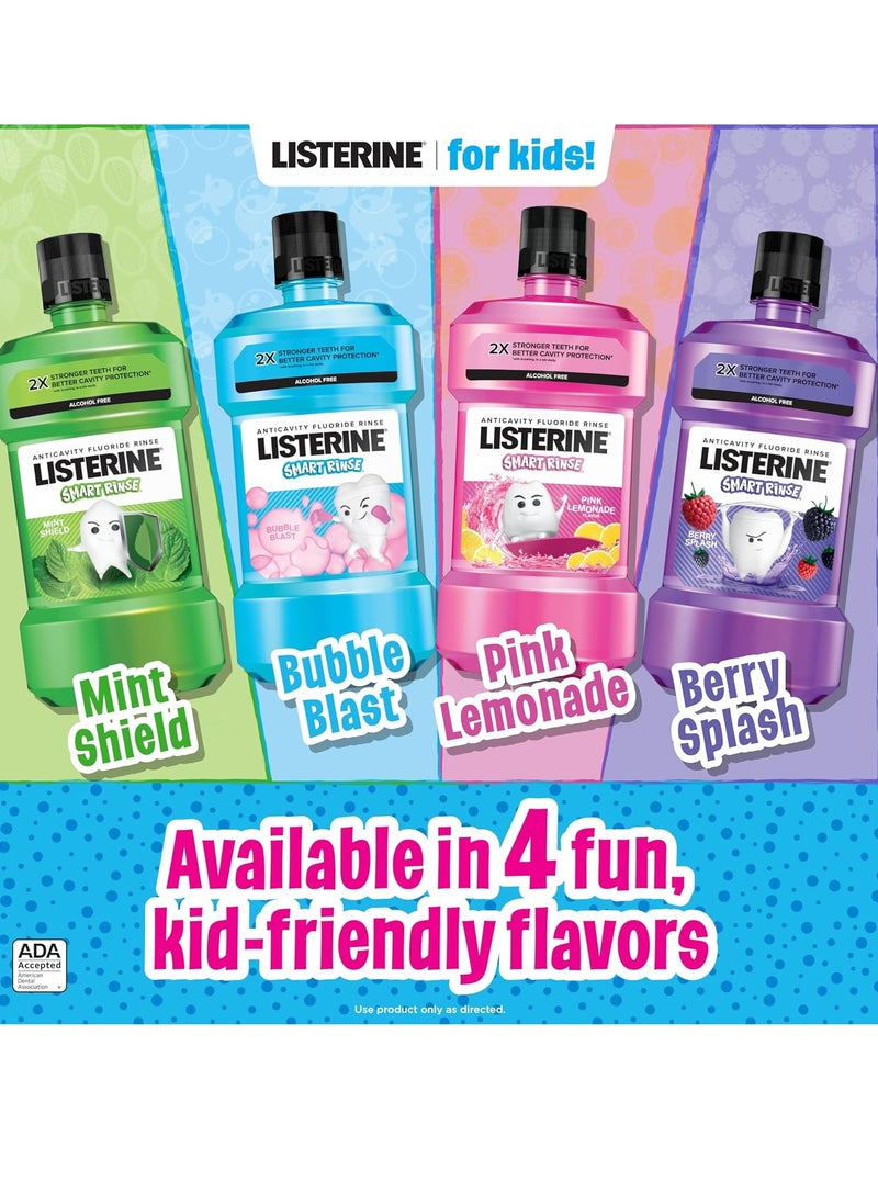 Listerine Smart Rinse Kids Alcohol-Free Anticavity Fluoride Mouthwash for Cavity Protection, Berry Splash Flavor, 500 mL