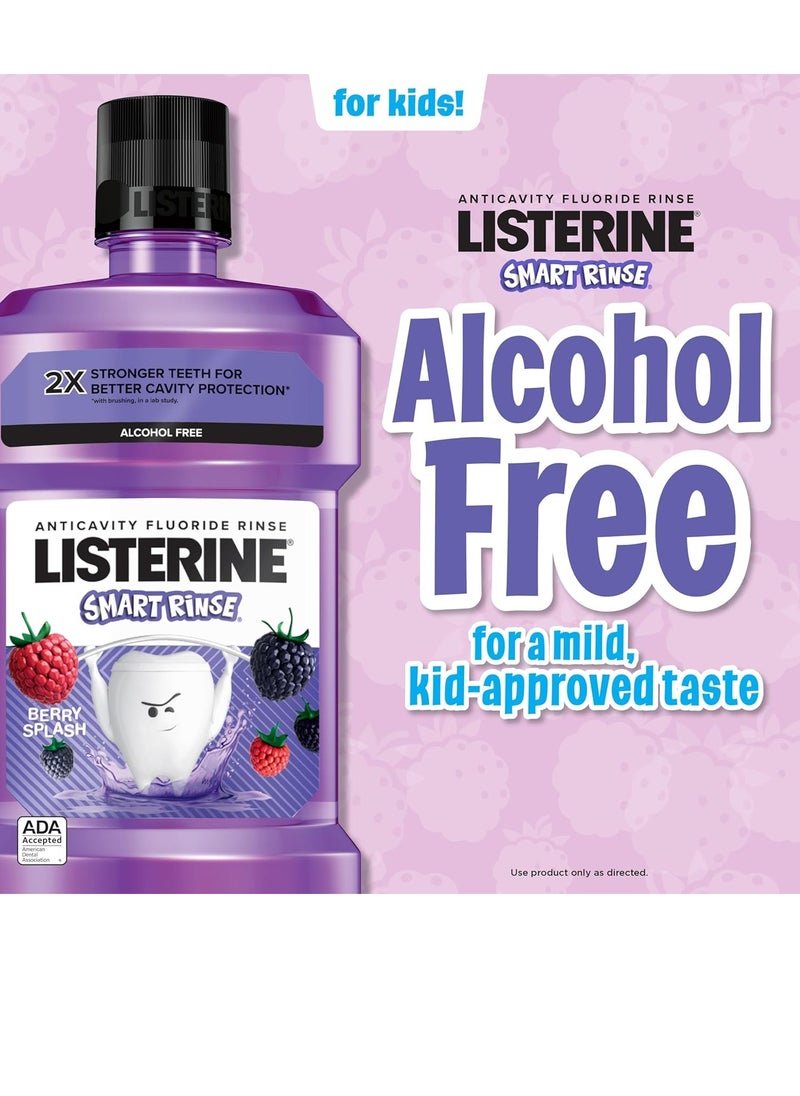 Listerine Smart Rinse Kids Alcohol-Free Anticavity Fluoride Mouthwash for Cavity Protection, Berry Splash Flavor, 500 mL