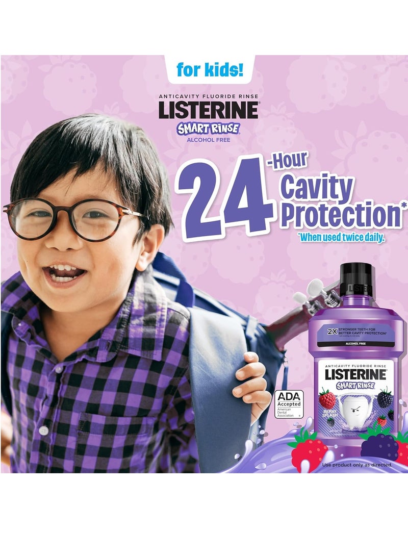 Listerine Smart Rinse Kids Alcohol-Free Anticavity Fluoride Mouthwash for Cavity Protection, Berry Splash Flavor, 500 mL