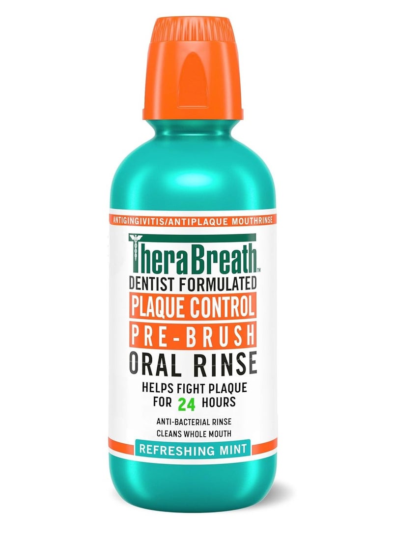 TheraBreath Plaque Control Pre-Brush Oral Rinse, Refreshing Mint Flavor, Antigingivitis and Antiplaque Rinse, Dentist Formulated, Alcohol Free, 16 Fl Oz