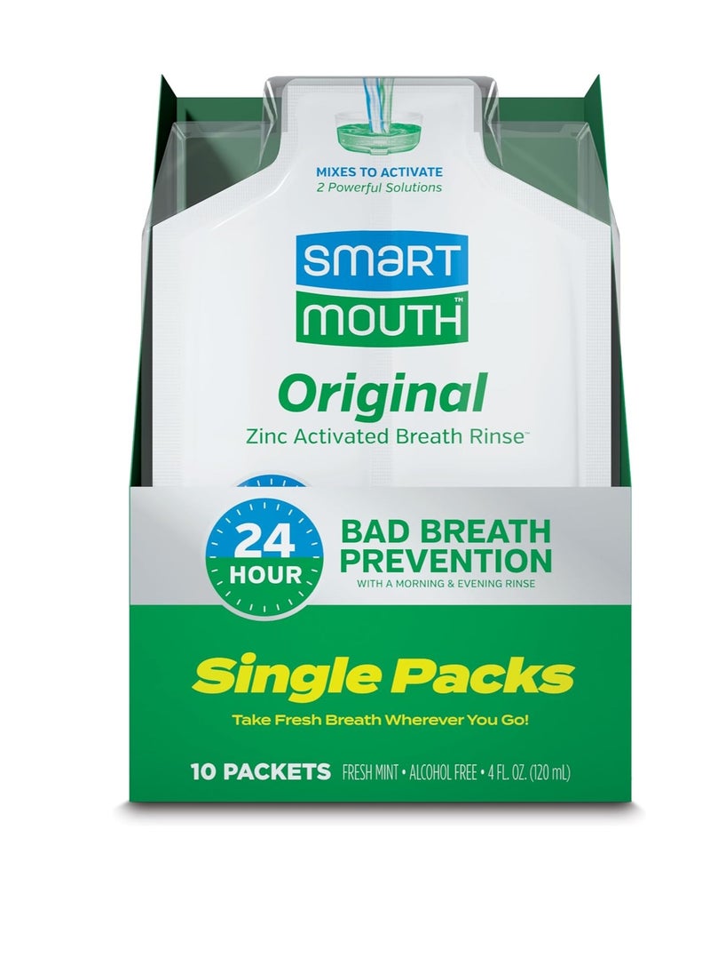 SmartMouth Original Activated Mouthwash - Adult Mouthwash for Fresh Breath - Oral Rinse for 24-Hour Bad Breath Relief with Twice Daily Use - Fresh Mint Flavor, 0.4 fl oz (10 Travel Packs)