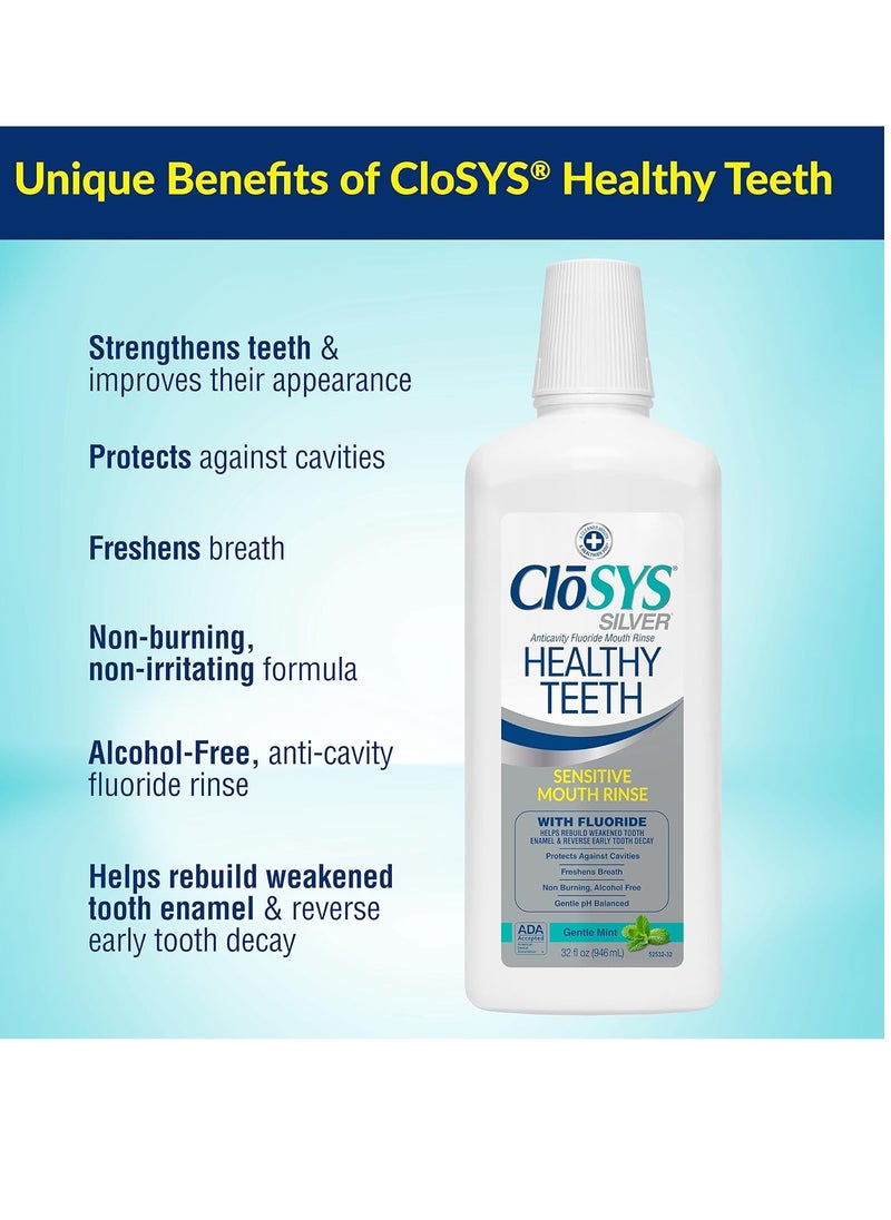 Closys Healthy Teeth Anti-Cavity Oral Rinse Mouthwash with Fluoride, Non-Burning, Non-Irritating – 32 Fl Oz