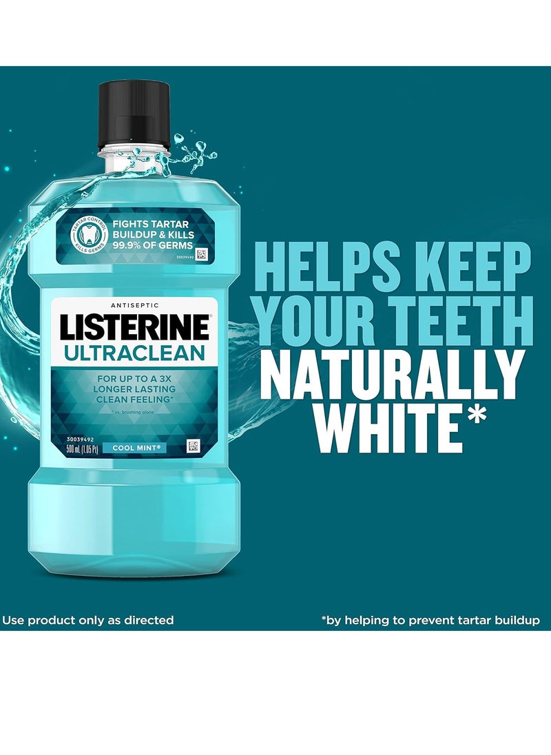 Listerine Ultraclean Oral Care Antiseptic Mouthwash, Everfresh Technology to Help Fight Bad Breath, Gingivitis, Plaque & Tartar, ADA-Accepted Tartar Control Oral Rinse, Cool Mint, 1 L