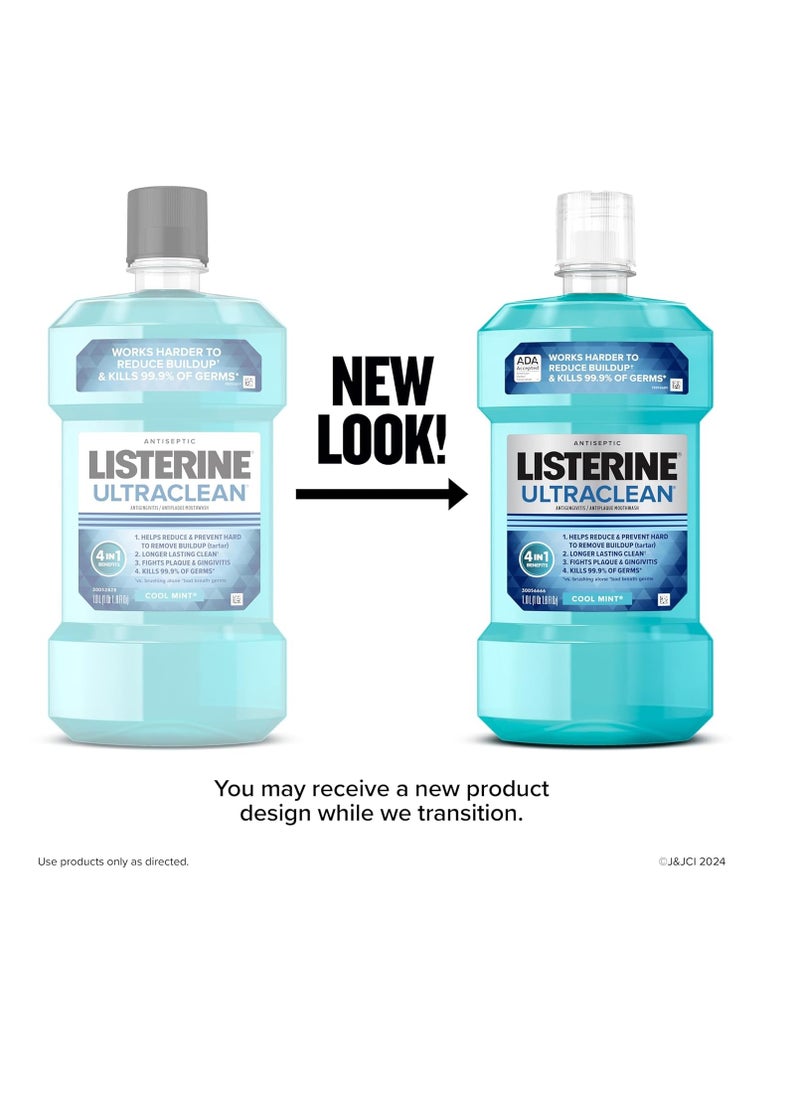 Listerine Ultraclean Oral Care Antiseptic Mouthwash, Everfresh Technology to Help Fight Bad Breath, Gingivitis, Plaque & Tartar, ADA-Accepted Tartar Control Oral Rinse, Cool Mint, 1 L