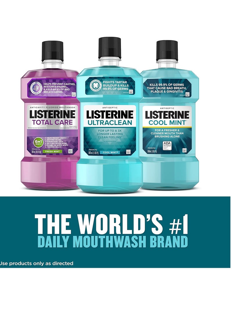 Listerine Ultraclean Oral Care Antiseptic Mouthwash, Everfresh Technology to Help Fight Bad Breath, Gingivitis, Plaque & Tartar, ADA-Accepted Tartar Control Oral Rinse, Cool Mint, 1 L