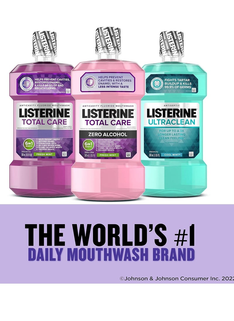 Listerine Total Care Zero Alcohol Anticavity Mouthwash, Bad Breath Treatment, Alcohol Free Mouthwash for Adults; Fresh Mint Flavor, 1 L, 2 Pack