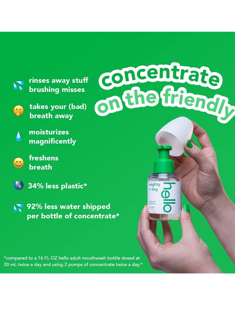 Hello Fresh Mint Mouthwash Concentrate, Alcohol Free for Bad Breath, Travel Size Mouthwash Made with Coconut Oil and Tea Tree Oil, Helps Freshen Breath, 2 Pack, 3.25 Oz Pump Bottles