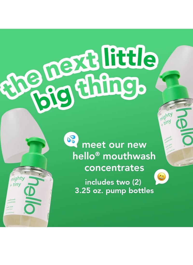 Hello Fresh Mint Mouthwash Concentrate, Alcohol Free for Bad Breath, Travel Size Mouthwash Made with Coconut Oil and Tea Tree Oil, Helps Freshen Breath, 2 Pack, 3.25 Oz Pump Bottles