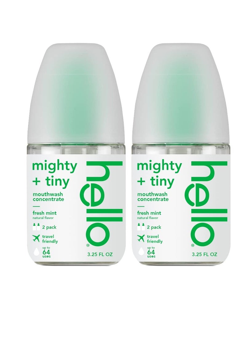 Hello Fresh Mint Mouthwash Concentrate, Alcohol Free for Bad Breath, Travel Size Mouthwash Made with Coconut Oil and Tea Tree Oil, Helps Freshen Breath, 2 Pack, 3.25 Oz Pump Bottles