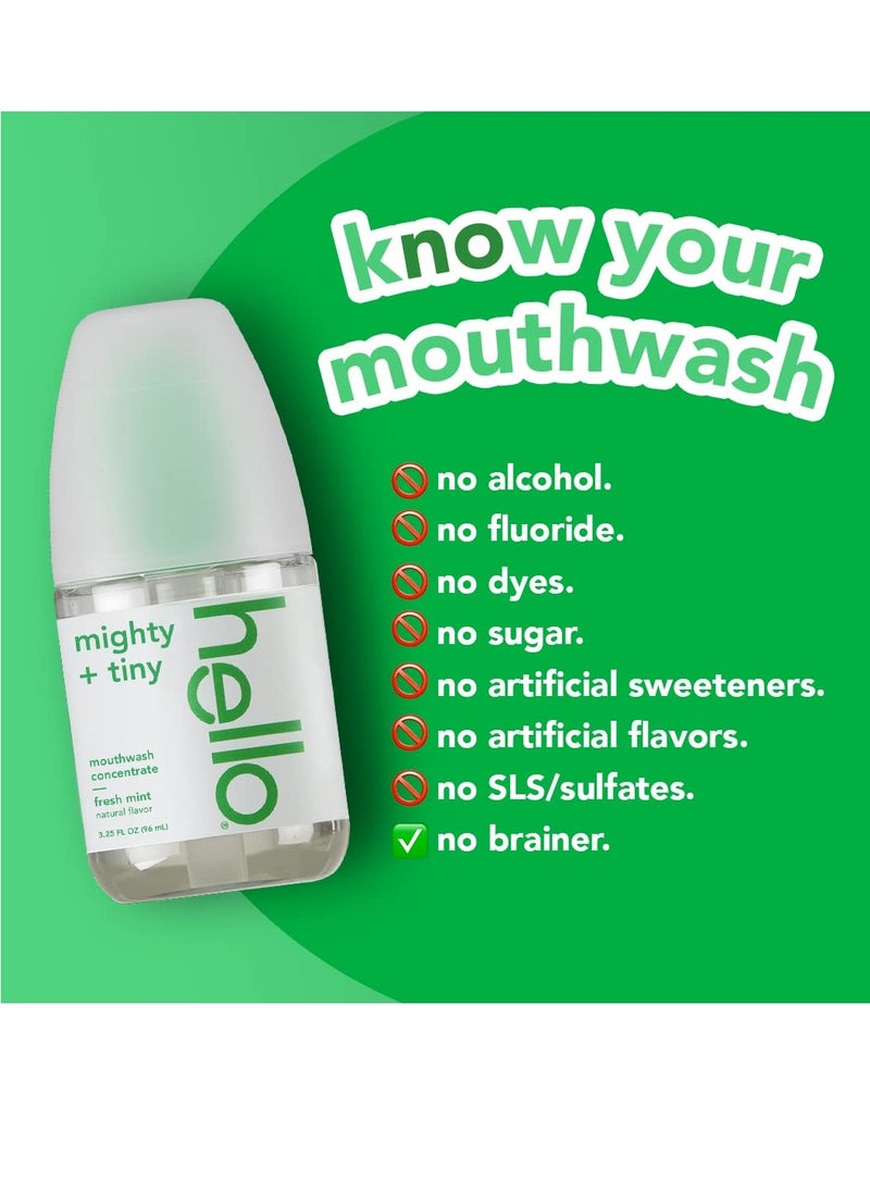 Hello Fresh Mint Mouthwash Concentrate, Alcohol Free for Bad Breath, Travel Size Mouthwash Made with Coconut Oil and Tea Tree Oil, Helps Freshen Breath, 2 Pack, 3.25 Oz Pump Bottles