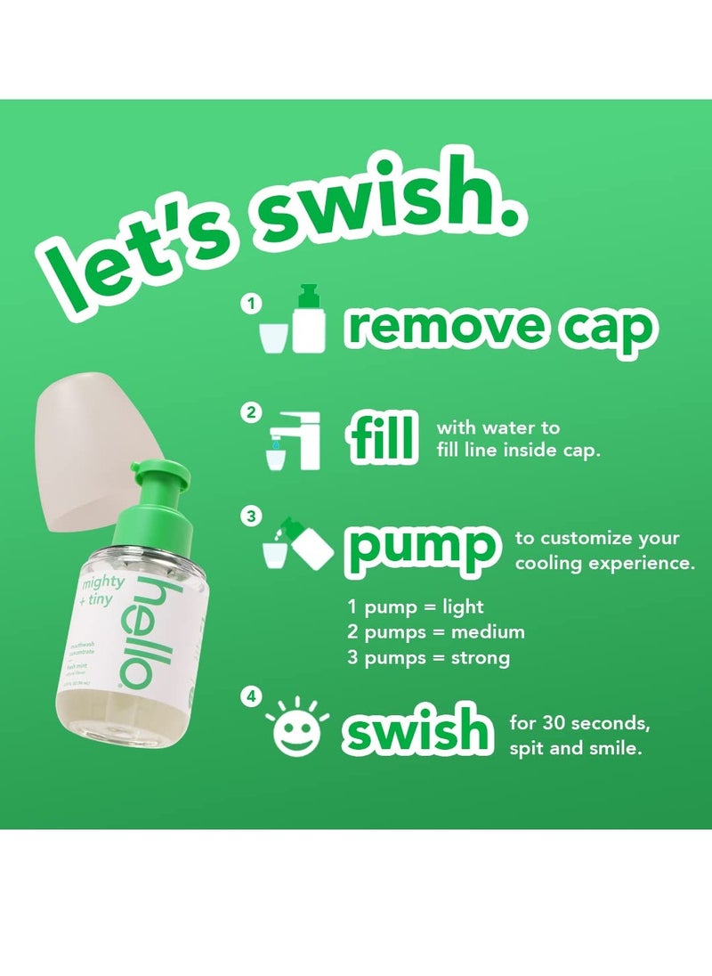 Hello Fresh Mint Mouthwash Concentrate, Alcohol Free for Bad Breath, Travel Size Mouthwash Made with Coconut Oil and Tea Tree Oil, Helps Freshen Breath, 2 Pack, 3.25 Oz Pump Bottles