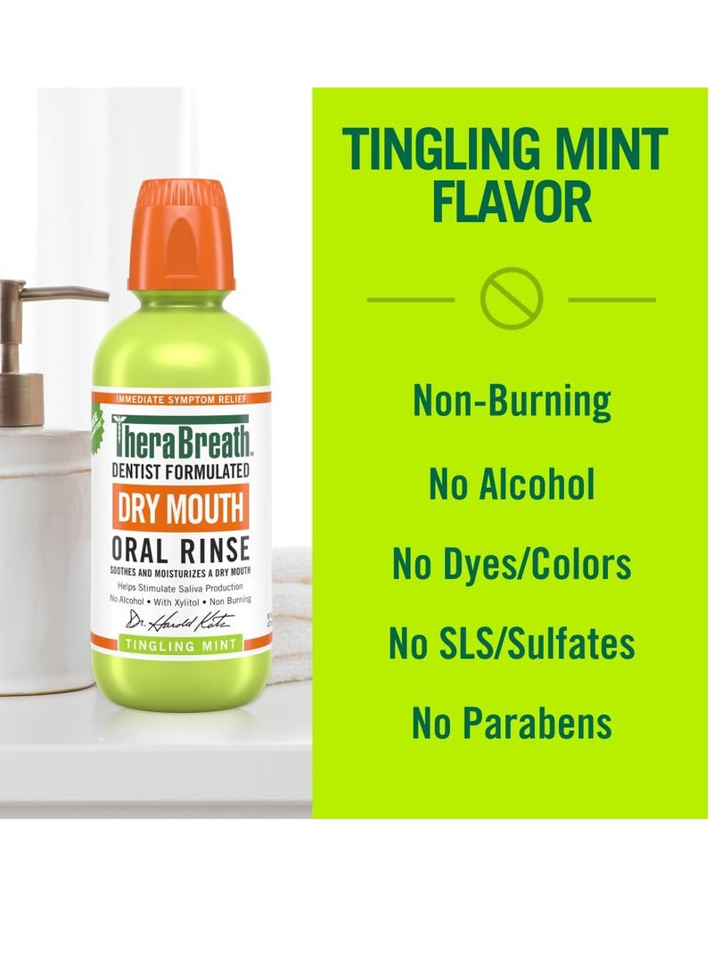 TheraBreath Dry Mouth Oral Rinse, Tingling Mint, Dentist Formulated, 16 Fl Oz (2-Pack)