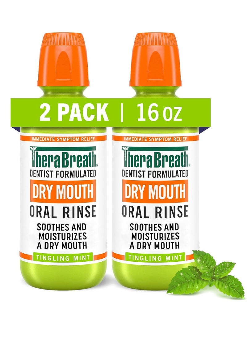 TheraBreath Dry Mouth Oral Rinse, Tingling Mint, Dentist Formulated, 16 Fl Oz (2-Pack)