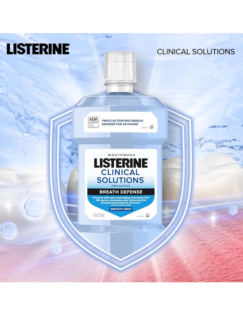 Listerine Bad Breath Zero Alcohol Mouthwash, Clinical Solutions Breath Defense, Alcohol-Free Mouthwash with a Triple-Action Formula Fights Bad Breath for 24 Hours, Smooth Mint Oral Rinse, 500 mL