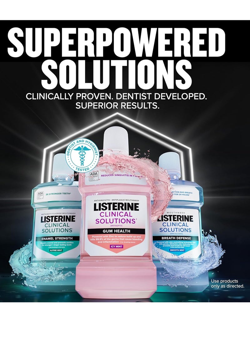 Listerine Bad Breath Zero Alcohol Mouthwash, Clinical Solutions Breath Defense, Alcohol-Free Mouthwash with a Triple-Action Formula Fights Bad Breath for 24 Hours, Smooth Mint Oral Rinse, 500 mL