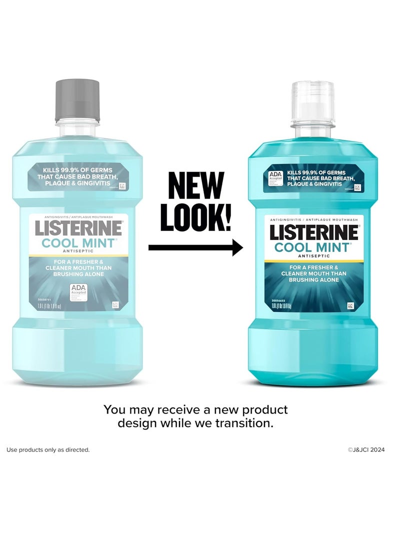 Listerine Cool Mint Antiseptic Mouthwash, Daily Oral Rinse Kills 99% of Germs That Cause Bad Breath, Plaque and Gingivitis for a Fresher, Cleaner Mouth, Cool Mint Flavor, 1.0 L