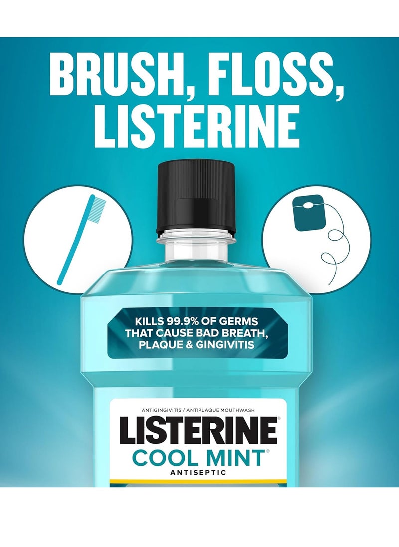 Listerine Cool Mint Antiseptic Mouthwash, Daily Oral Rinse Kills 99% of Germs That Cause Bad Breath, Plaque and Gingivitis for a Fresher, Cleaner Mouth, Cool Mint Flavor, 1.0 L