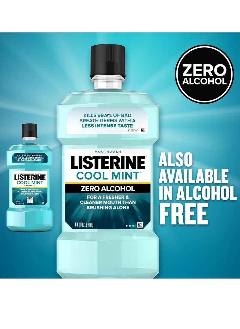 Listerine Cool Mint Antiseptic Mouthwash, Daily Oral Rinse Kills 99% of Germs That Cause Bad Breath, Plaque and Gingivitis for a Fresher, Cleaner Mouth, Cool Mint Flavor, 1.0 L