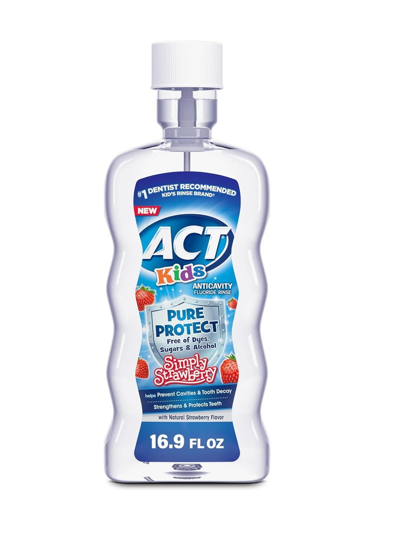 ACT Kids Pure Protect Anticavity Fluoride Rinse, Natural Strawberry Flavor Without Sugar, Free from Dyes & Alcohol, 16.9 fl. oz.