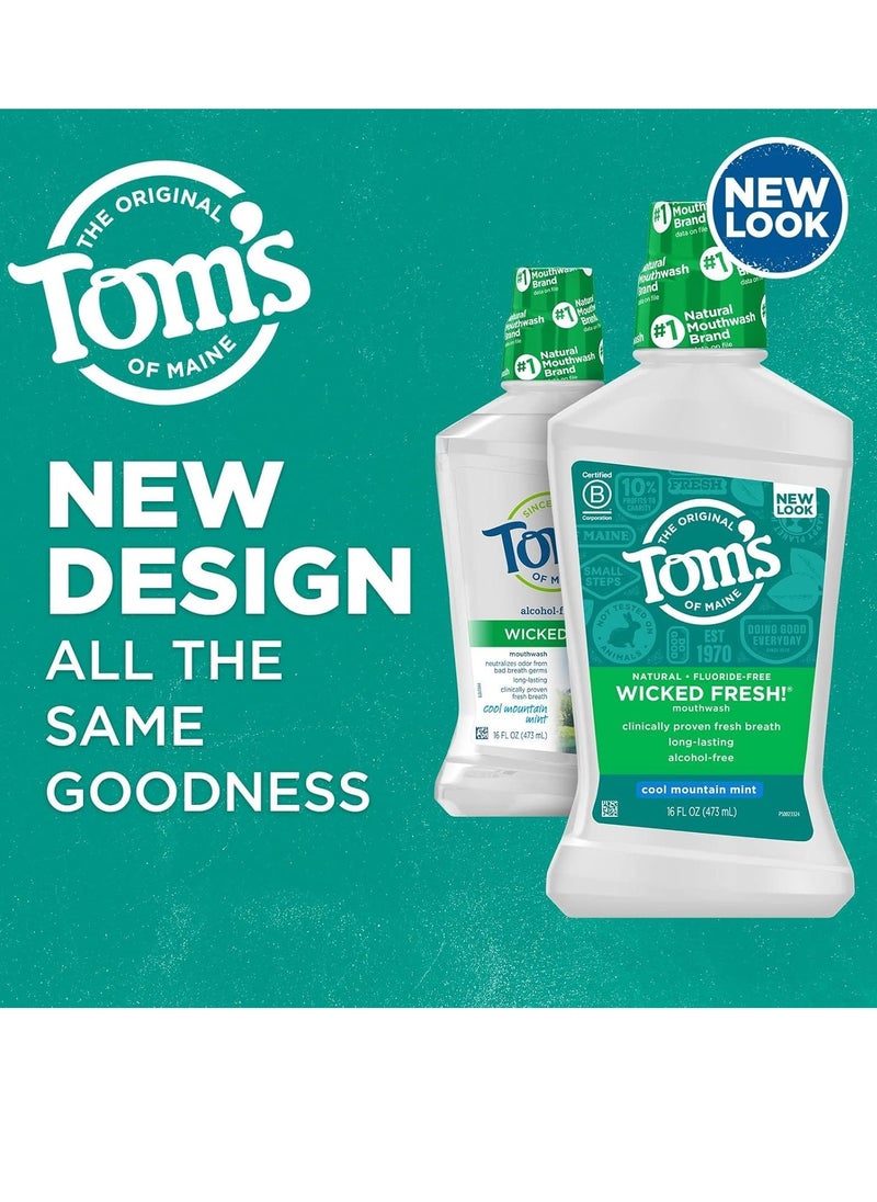 Tom's of Maine Natural Wicked Fresh Alcohol-Free Mouthwash, Cool Mountain Mint, 16 oz. 6-Pack (Packaging May Vary)