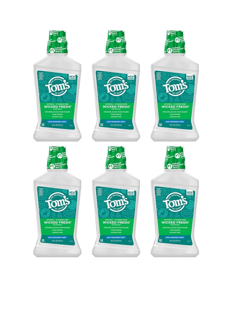 Tom's of Maine Natural Wicked Fresh Alcohol-Free Mouthwash, Cool Mountain Mint, 16 oz. 6-Pack (Packaging May Vary)