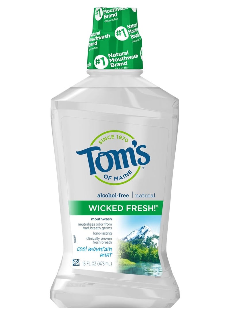 Tom's of Maine Natural Wicked Fresh Alcohol-Free Mouthwash, Cool Mountain Mint, 16 oz. 6-Pack (Packaging May Vary)