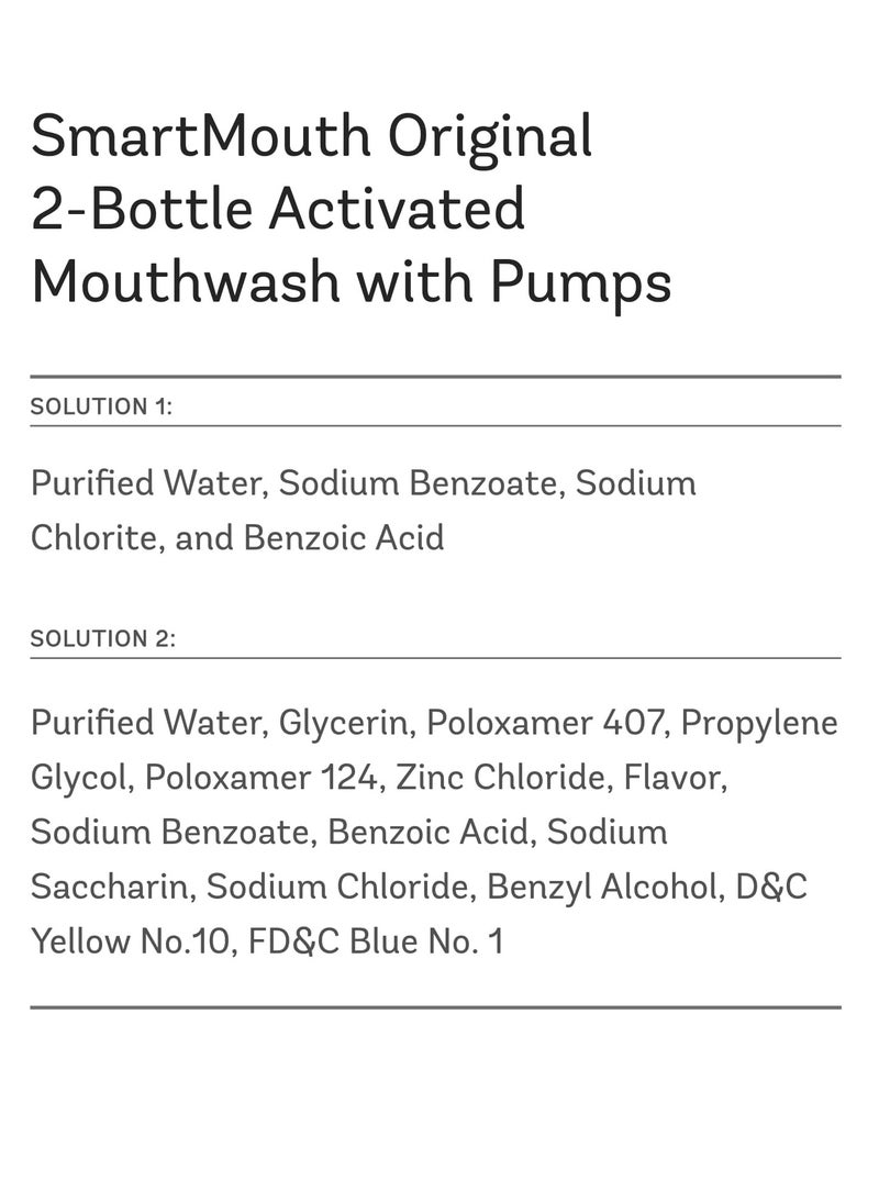 SmartMouth 2-Bottle Activated Mouthwash System with Pumps - Adult Mouthwash for Bad Breath - Twice Daily Oral Care System with Zinc Ion Technology - Fresh Mint Flavor, 32 fl oz (16 oz per Bottle)