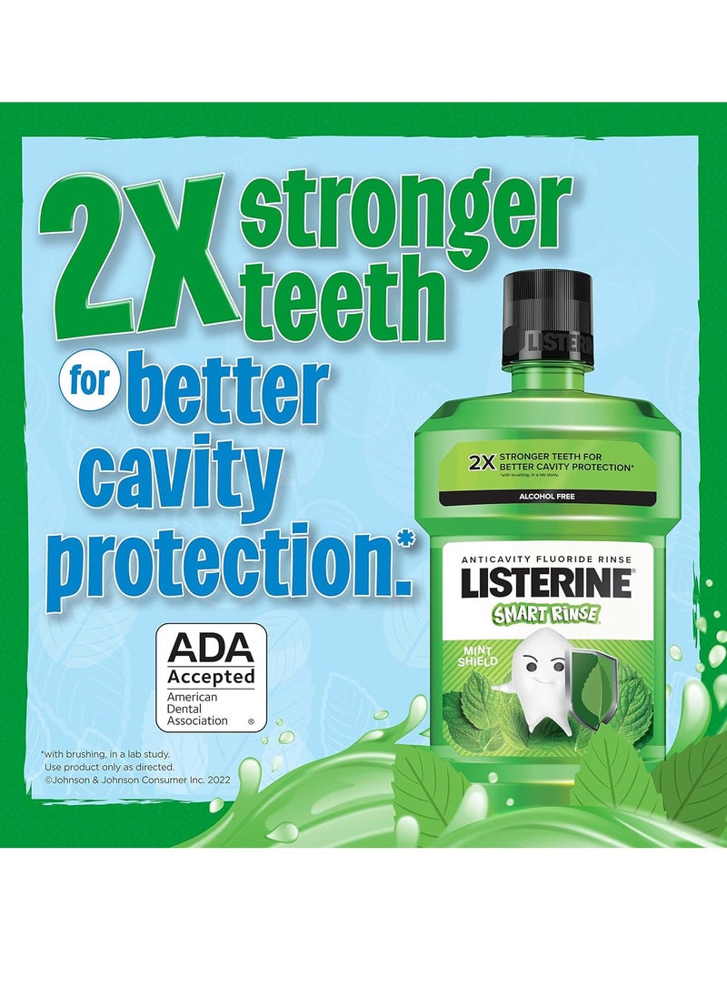 Listerine Smart Rinse Kids Mouthwash, ADA Accepted, Alcohol-Free Anticavity Sodium Fluoride Mouthwash, Oral Rinse for Dental Cavity Protection, Mint Shield Flavor, Convenience Pack, 500 mL, 2 Pack