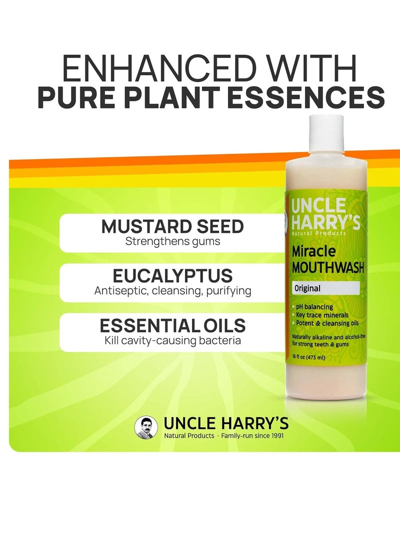 Uncle Harry's Natural Alkalizing Miracle Mouthwash | Adult & Kids Mouthwash for Bad Breath | pH Balanced Oral Care Mouth Wash & Mouth Rinse (16 fl oz)