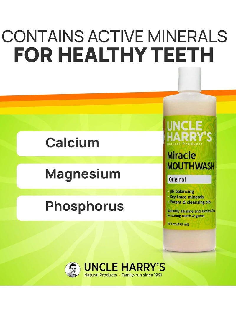 Uncle Harry's Natural Alkalizing Miracle Mouthwash | Adult & Kids Mouthwash for Bad Breath | pH Balanced Oral Care Mouth Wash & Mouth Rinse (16 fl oz)