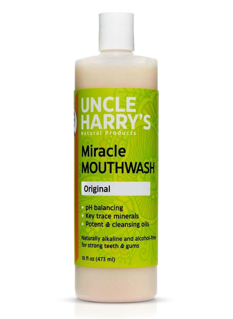 Uncle Harry's Natural Alkalizing Miracle Mouthwash | Adult & Kids Mouthwash for Bad Breath | pH Balanced Oral Care Mouth Wash & Mouth Rinse (16 fl oz)