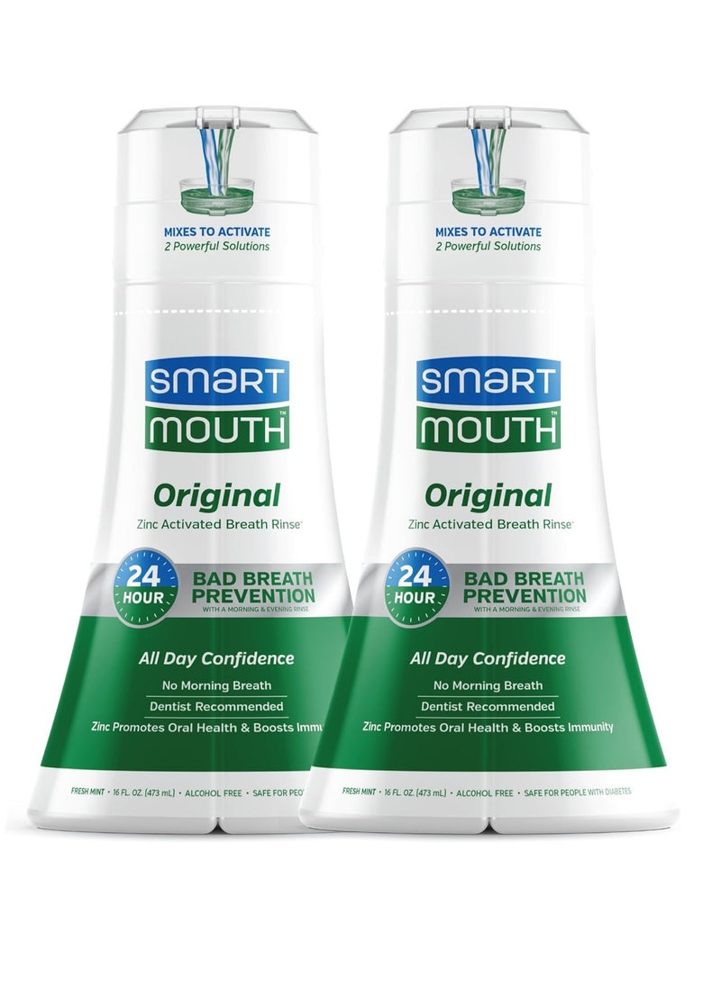 SmartMouth Original Activated Mouthwash - Adult Mouthwash for Fresh Breath - Oral Rinse for 24-Hour Bad Breath Relief with Twice Daily Use - Fresh Mint Flavor, 16 fl oz (2 Pack)